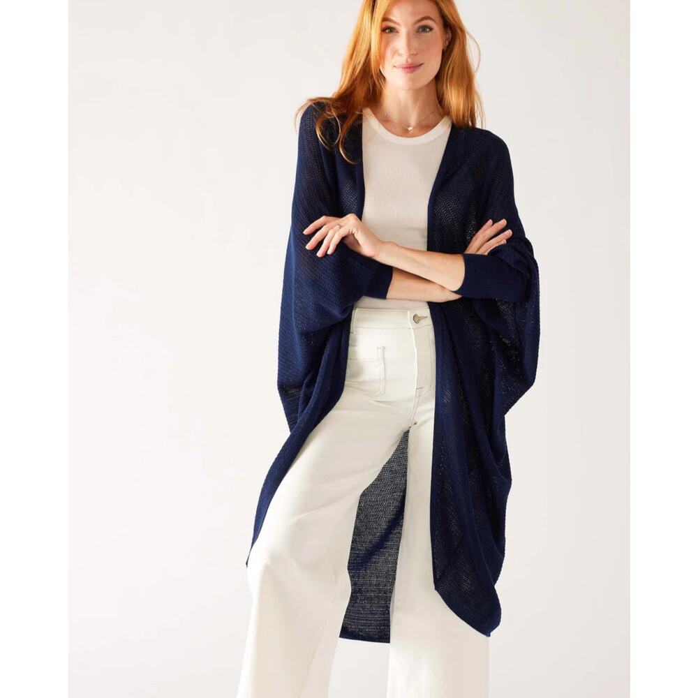 Mersea Wool Blend Chelsea Kimono OS Navy Breathable Open Cardigan Boho Chic